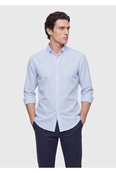 Ramsey Μπλε Απλό Πουκάμισο Κανονικής Εφαρμογής, Υφαντό, Casual, από Μεταξωτό ...