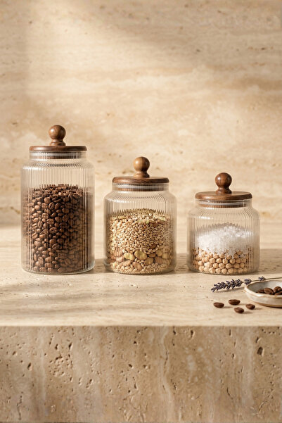 Sevinse Home مجموعة ريتوال أكاسيا من 3 برطمانات زجاجية