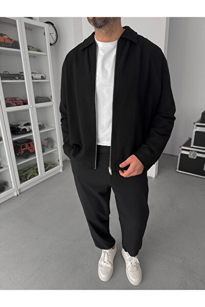 BYBASICMAN Чорна лляна текстурована куртка на блискавці TW-1011