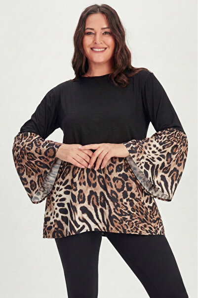Curvy Trend Φούστα μεγάλου μεγέθους και ισπανικό τουνίκ λεοπάρ με μανίκια