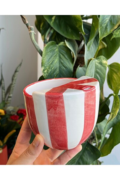 visera Red Striped Handmade Ceramic Thermos Mug