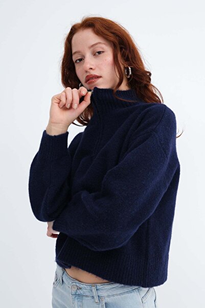 Addax Pulover tricotat cu fermoar la guler K3540