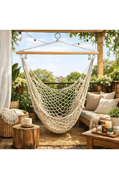 GIA'S WORLD Scaun Leagan Suspendabil Macrameu 100x120cm Hamac suspendabil