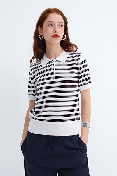 Addax Tricotaj cu guler polo și dungi K0584