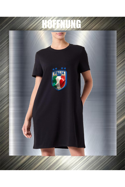 HOFFNUNG Unisex Short Sleeve Round Neck Italian Logo Printed Solid Color Long...