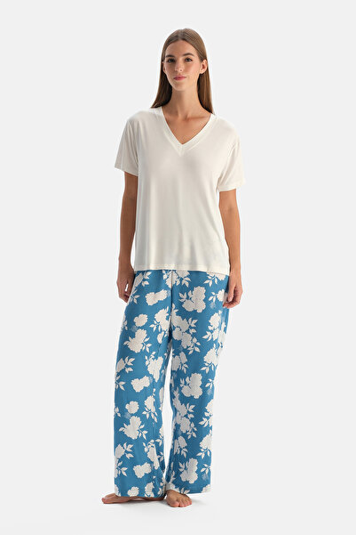 Dagi White V-Neck Short Sleeve Woven Pajama Set
