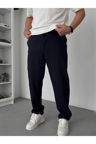 BYBASICMAN Navy Blue Regular Fit Fabric Trousers Tw-7083