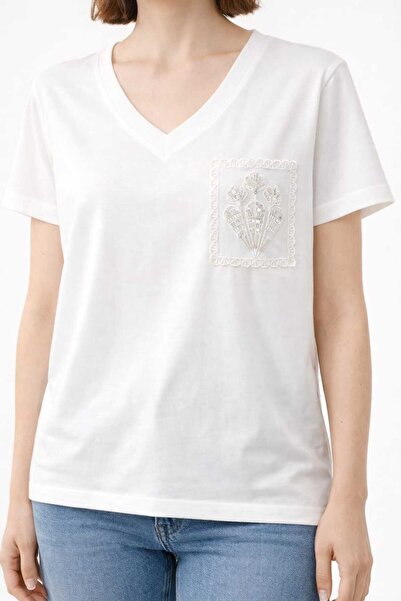 Benedetto Νέα σεζόν Γυναικείο μοντέρνο βαμβακερό μπλουζάκι με λαιμόκοψη V, κε...