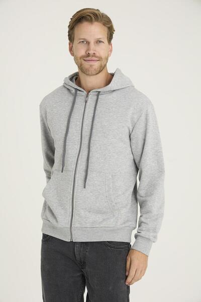 KLY PİJAMA Kly 508 Gray Hooded Zippered Pocket 100% Cotton Single Top Sweatshirt