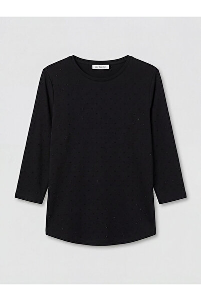 LC Waikiki Plus size black crew neck blouse with stones from güli̇s clothing