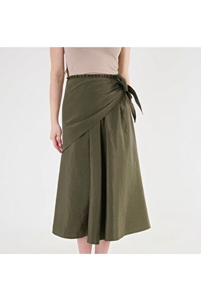S.Y Collection Side Tie Detail, Elastic Waist, Midi Length Skirt