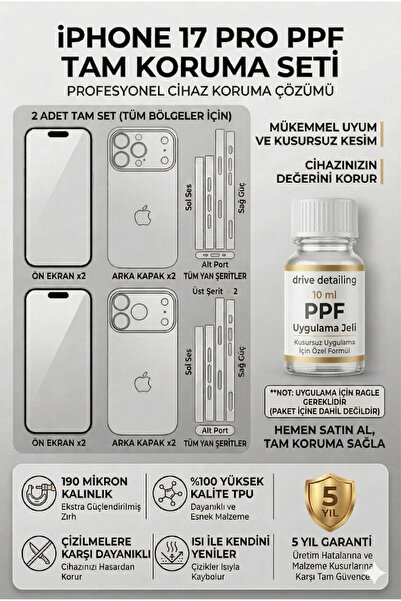 Drive Detailing iPhone 17 Pro Uyumlu Kılıf & Koruma Seti - Ultra Şeffaf TPU T...