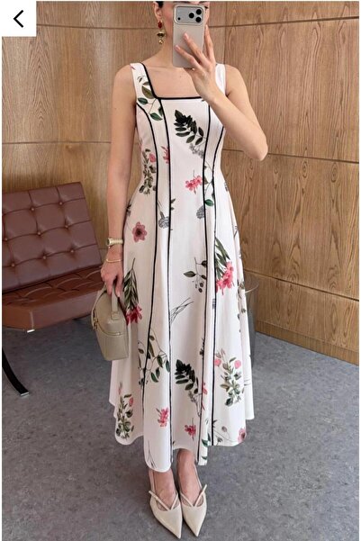 Ecenin Favorileri Floral Patterned Thick Strap Dress