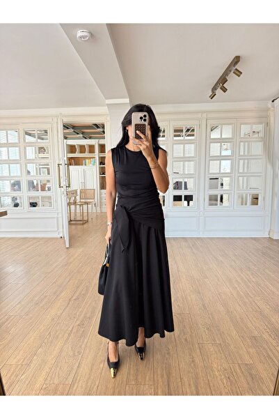 My Blog Schwarzer Rock aus 100 % Baumwolle mit selbsttuchierendem Detail – 3390