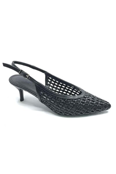 KOCAMANLAR Feles knitted detail open back stiletto women's high heel shoes black