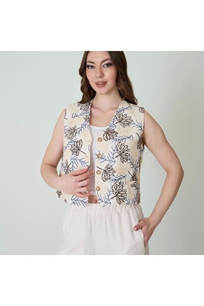 S.Y Collection Leaf Embroidered Vest