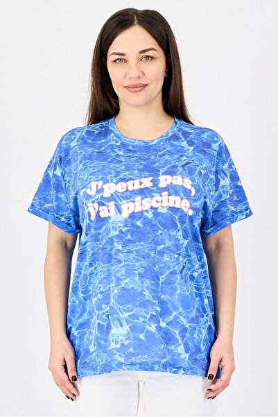 Undiz Women Crew Neck Graphic Print Short Sleeve T-Shirt, Blue