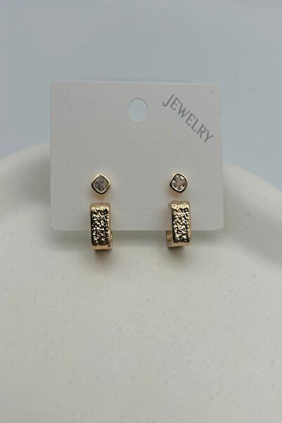 SEHERDEN Asymmetrical and Inlaid Stone Multiple Set Women's Earrings - Gold a...