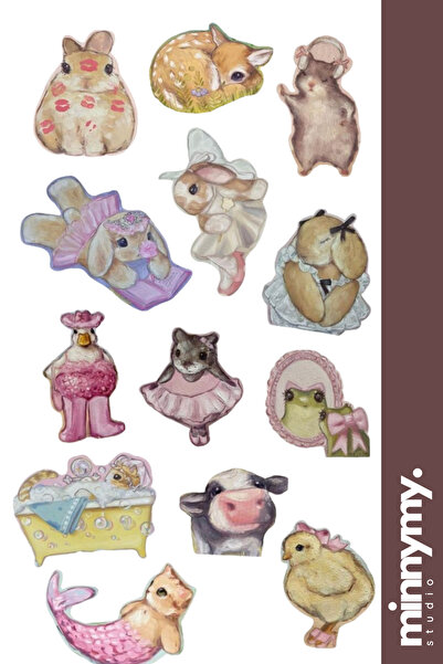 Minnymy Cute Animals Collection Sticker, Çıkartma, Ajanda, Günlük, Planlayıcı...