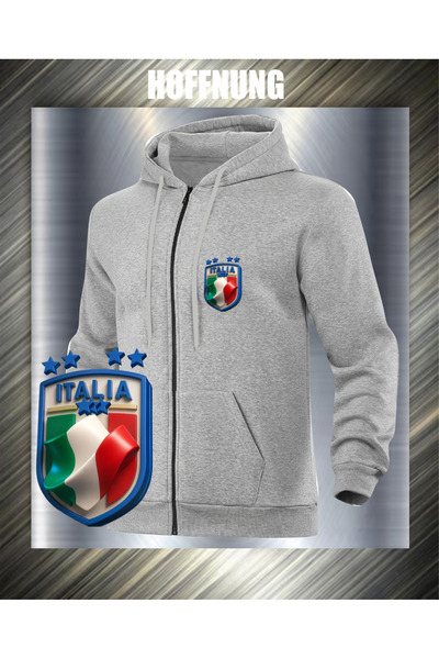 HOFFNUNG Unisex Cotton Oversize Italian Logo Printed Hooded Collar Comfortabl...
