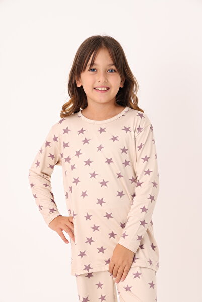 Simmy Kids Kız Çocuk Yıldız Desenli Ekru Pijama Takımı