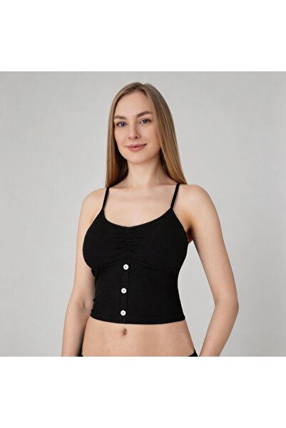 CANSUR Women's 2 and 4 Piece Set Cotton Buttoned Crop Thin Strap Athlete Set