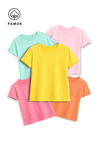 difa kids Set de 5 tricouri de vară cu mânecă scurtă pentru fete, cu detalii ...