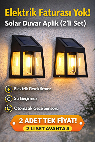 Ecuy 2’li Solar Duvar Aplik Güneş Enerjili IP44 Su Geçirmez Sensörlü Bahçe Ba...