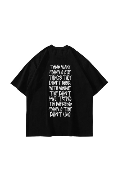 Bak Moda Too Many People Printed Oversized Unisex Black Tshirt