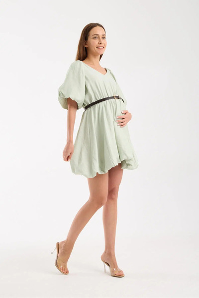 LİYACA Balloon Skirt Glittery Mini Maternity Dress