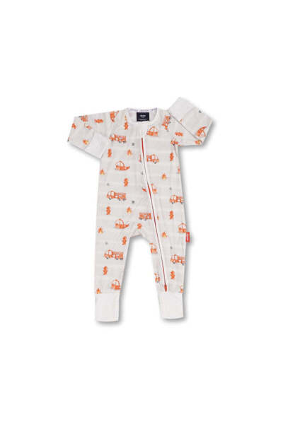 Zipster Pijamale lungi din bambus, - Pompieri, Albe cu portocaliu, pentru băieți - 86/92, Pompieri