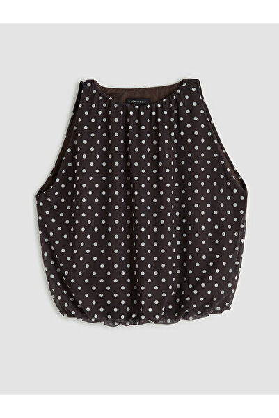 LC Waikiki Brown Crew Neck Polka Dot Blouse by Güli̇s Gi̇yi̇m