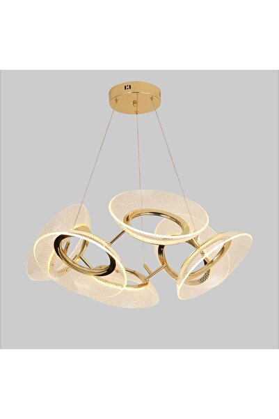 Avonni 55002-6S Sarı Kaplama Klasik Avize LED Metal Pleksi H: 90 cm, Ø: 70 cm
