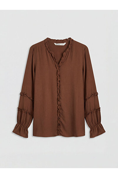 LC Waikiki LCW Grace Καφέ μπλούζα με βολάν σε σχήμα V