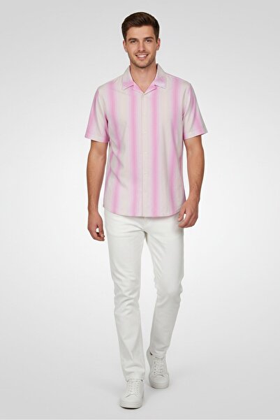 SANDRO Men Regular Fit Stripe Short Sleeve Casual Shirt, Multicolor