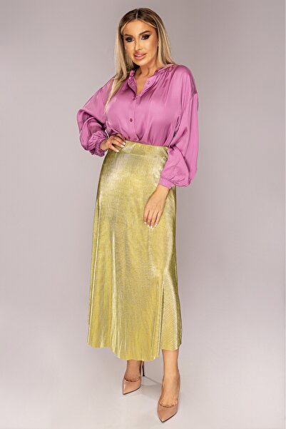 Atmosphere Fashion Shiny long golden skirt,S/M/L