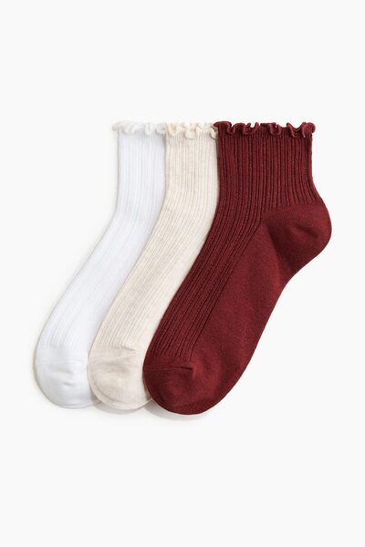 H&M 3'lü Lastik Örgülü Soket Çorap