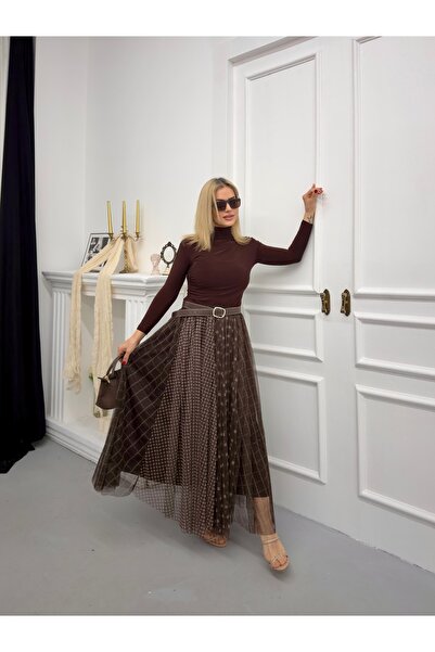 SERENCEE Imported Tulle Design Fabric Skirt and Blouse Set