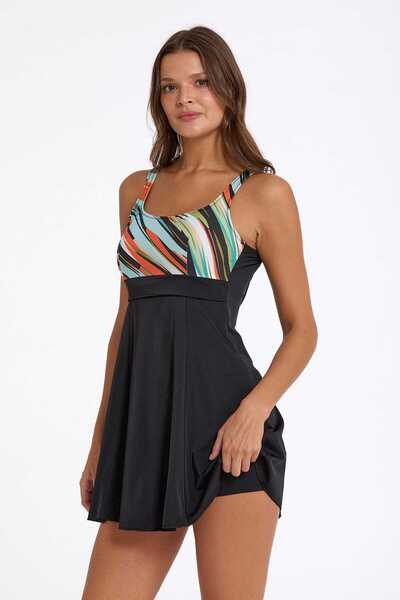 RAPAPA Costum de baie cu imprimeu, negru, tip rochie-0341-3012