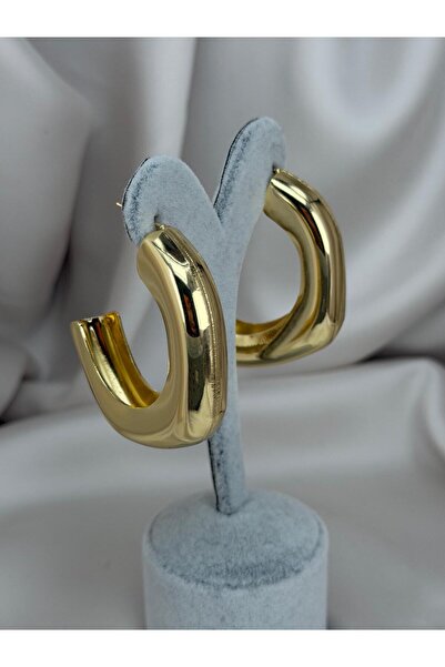 ZS Aksesuar Gold Thick Hoop Earrings – Shiny Gold Color Modern Oversized Styl...