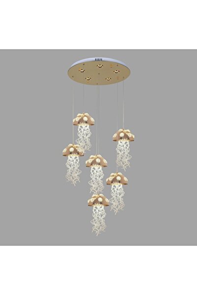 Avonni 55045-6ST Sarı Kaplama Klasik Avize LED Metal Kristal H: 80 cm, Ø: 40 cm