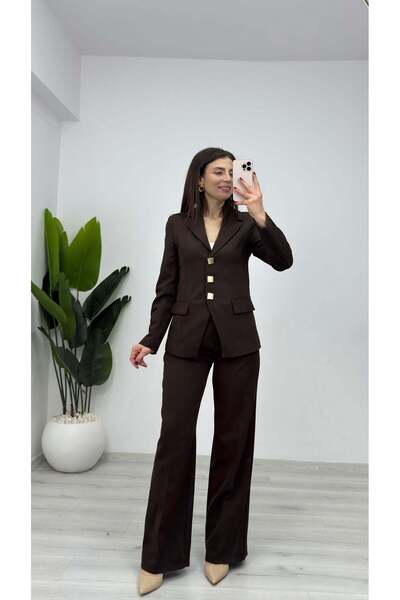TUNAM BUTİK 4007 Double Fabric Suit with Three Buttons on the Front, Brown