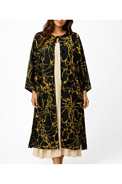 Yena Tekstil Black Gold Patterned Kimono