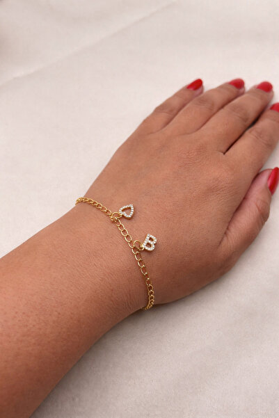 FIORA AKSESUAR Heart and B Zircon Letter Steel Bracelet for Lover, Self-Gift ...