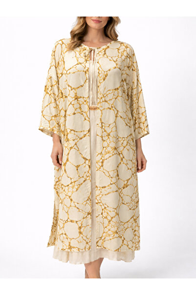 Yena Tekstil Relaxed Fit Cotton Kimono with Cream Gold Pattern
