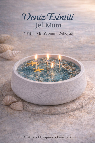 Lúmea Candle Deniz Temalı Jel Mum | Taş Tozu Kase Büyük Boy Dekoratif Mum | D...