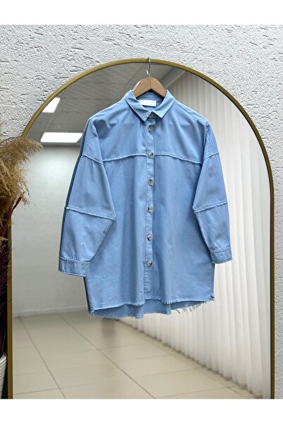 MİHRA STORE Πουκάμισο Sumru με φούντες στο μπλούζο και στα μανίκια - KT5595 Μπλε