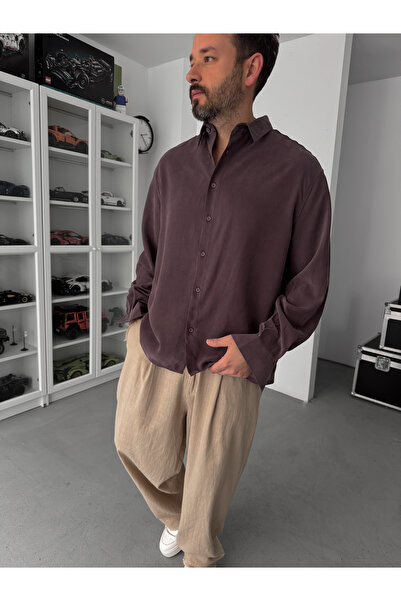 BYBASICMAN Brown Tencel Washable Oversize Shirt Tw-1092