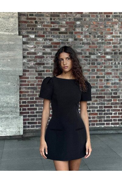 mayrem Karpuz Kol Cep Detaylı Prenses Kesim Mini Elbise