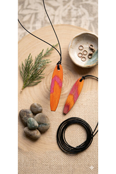 TUTU DESİGN Natural Wooden Surf Necklace – Handmade Minimalist Surfboard Pend...